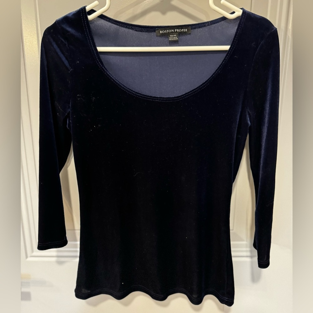 Boston Proper 3/4 Sleeve Blue Velvet Top Size XS